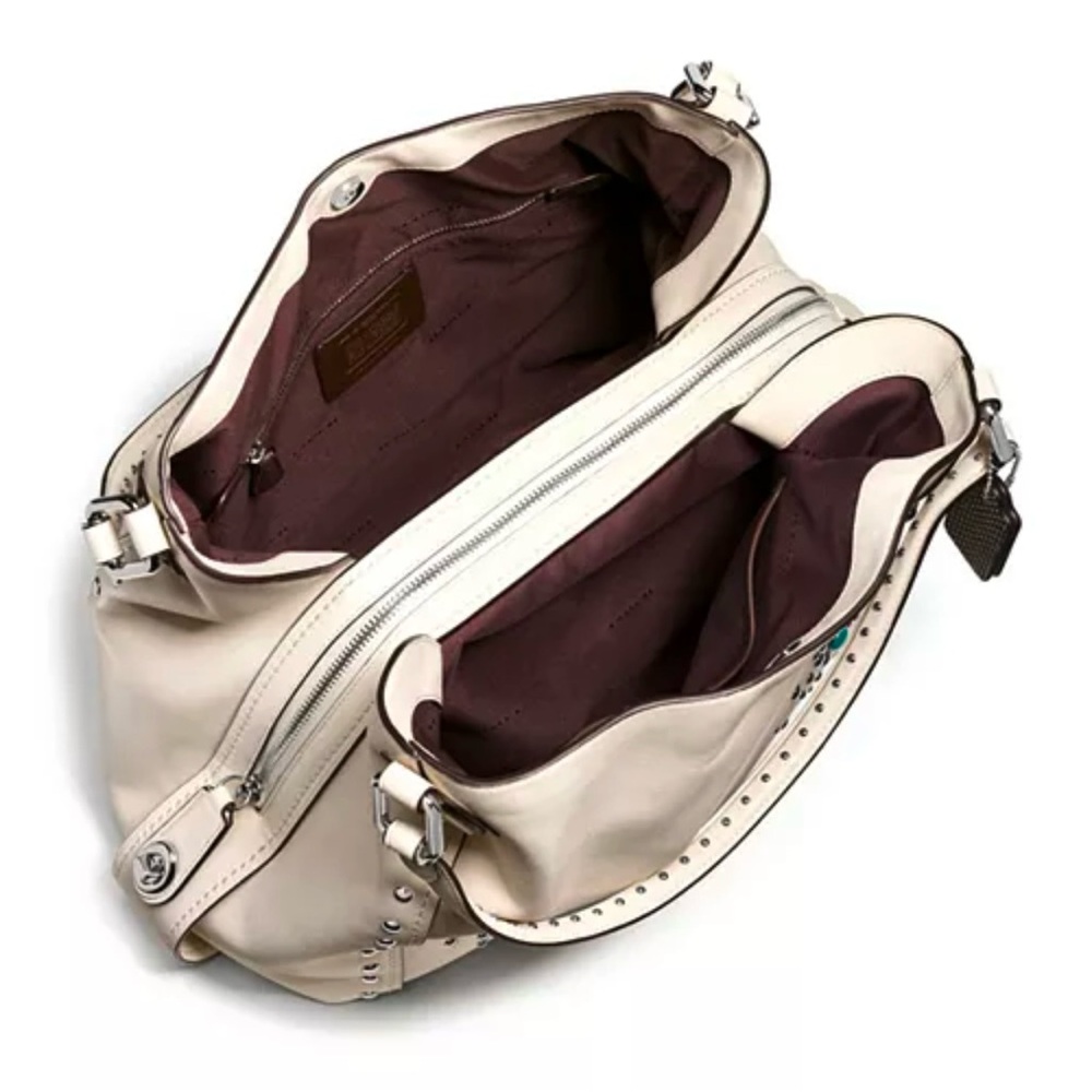 Coach Cream Leather Hobo Shoulder Bag with Turquoise Accents - Picture 3 of 7